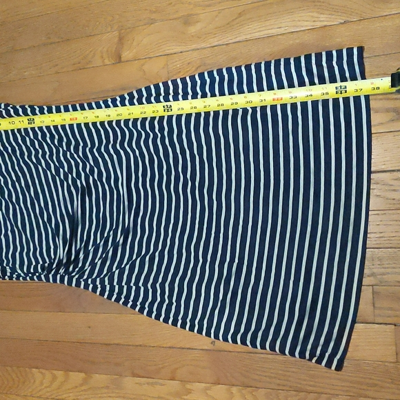 Loft, blue and beige stripes dress, side ruched, M petite, NWT - Picture 5 of 7